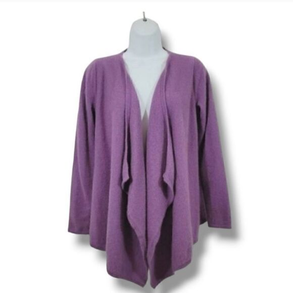 NEW Saks Fifth Avenue Black 100% Cashmere Drape Open Front Sweater Cardigan - Picture 1 of 10